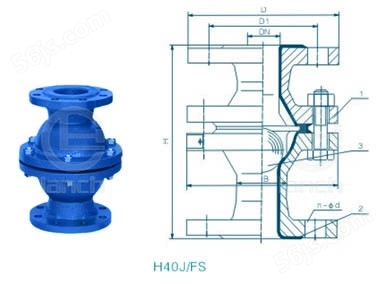 H40J/FS衬胶、衬氟浮球式止回阀 外形尺寸图