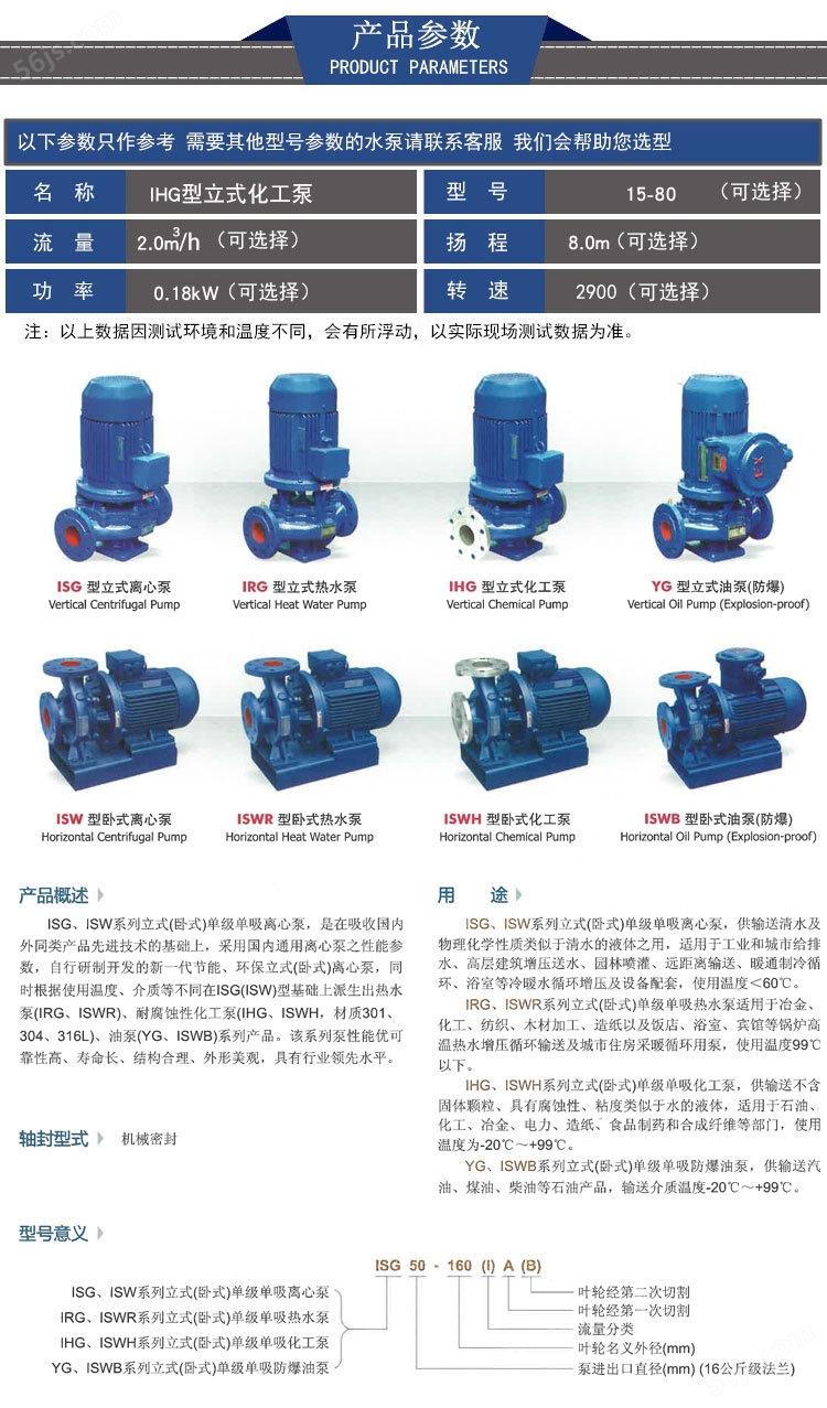 立式不锈钢管道泵 耐酸碱防腐蚀化工泵 卫生级离心循环泵示例图16