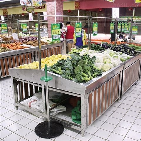 智豪华昌超市蔬菜货架水果店钢木中岛展示架